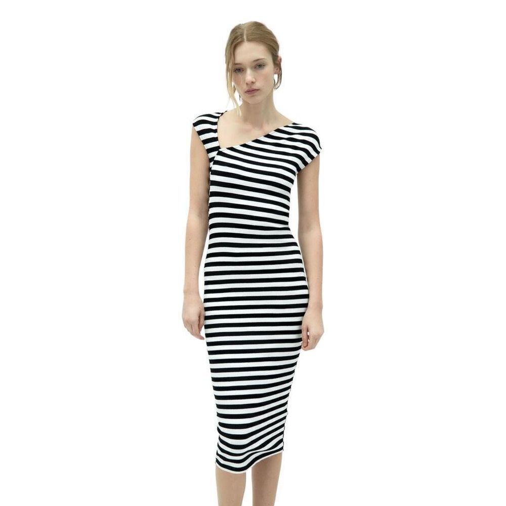 ZARA BLACK AND WHITE ASYMMETRIC NECK DRESS‎